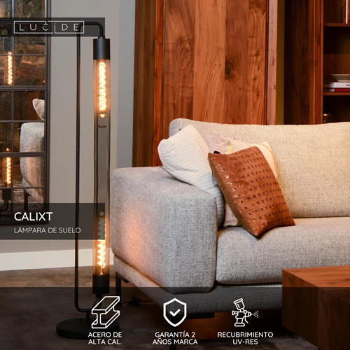 Lucide CALIXT - Lámpara de suelo - 2xE27 - Negro - USP